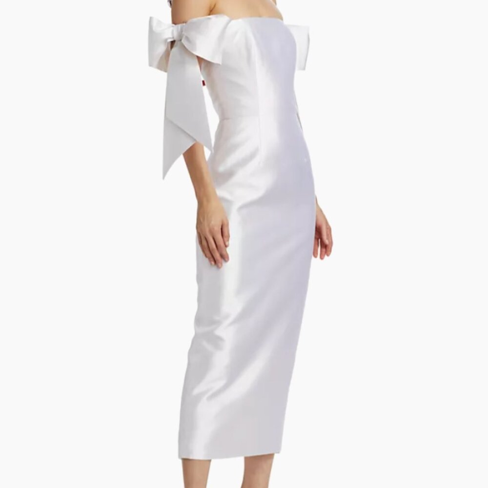 Alexia María Isabella Bow Midi-Dress White Size 2